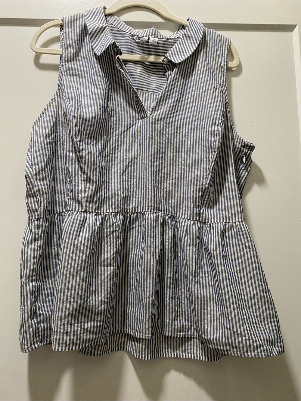 Sleeveless Blue and White Striped Peplum Top